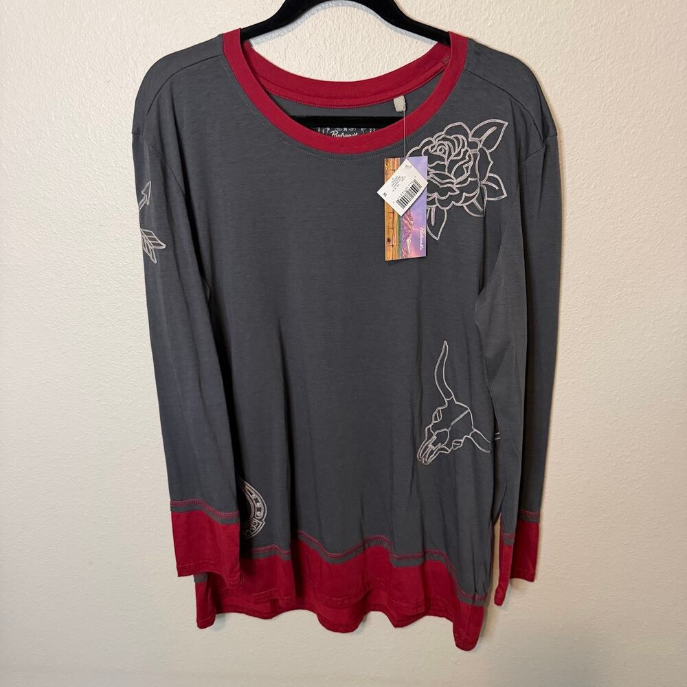 NWT Panhandle Women's Layered Long Sleeve Embroidered Top Size XL - Picture 2 of 8